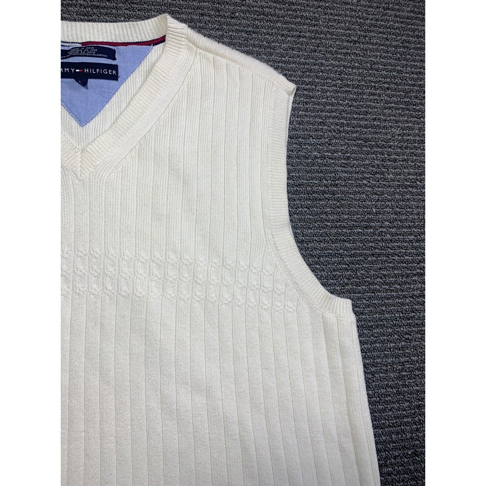 Tommy Hilfiger Knit White Sweater Vest Varsity Tennis Golf Men's Size L - Picture 3 of 14